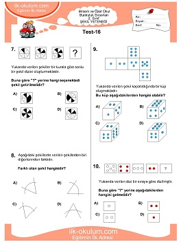 ilkokul 1. Sınıf Bilsem Zeka Testi 